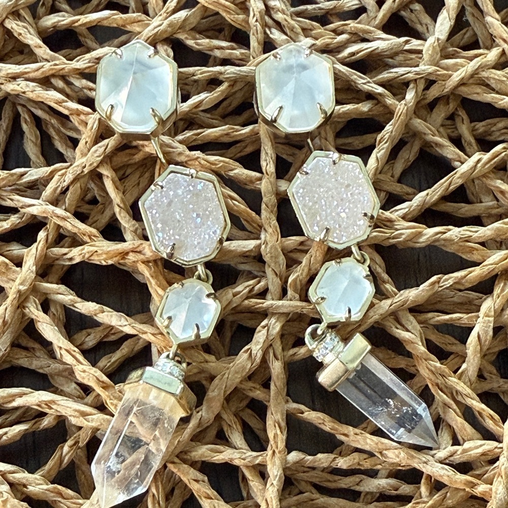 Rare Gemma earrings Gold, rock crystal and iri drusy Statement Earrings